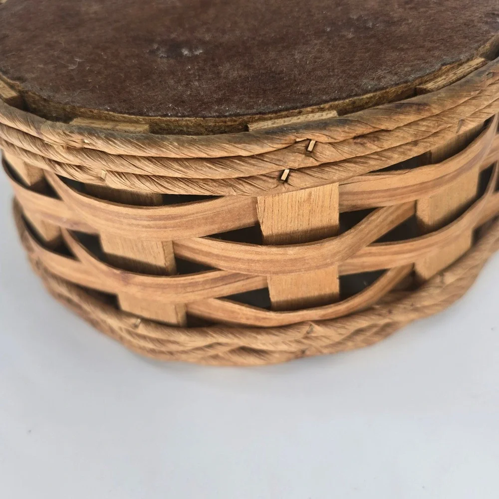 Vintage Pyrex Woven Wood Casserole Basket Round Trivet Holder Brown 9.5 Inch